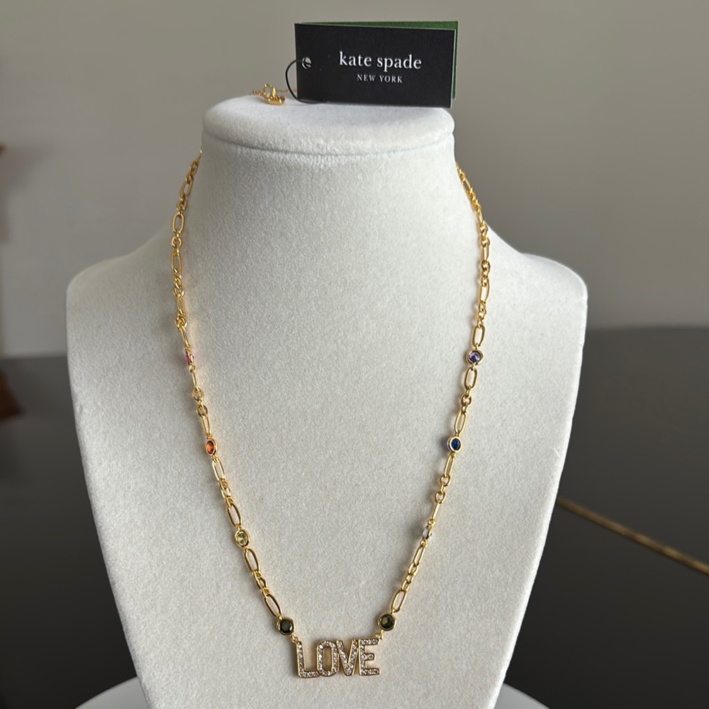 ♠️ Kate Spade New York Gold LOVE Pendant multi colored crystal Necklace ♠️